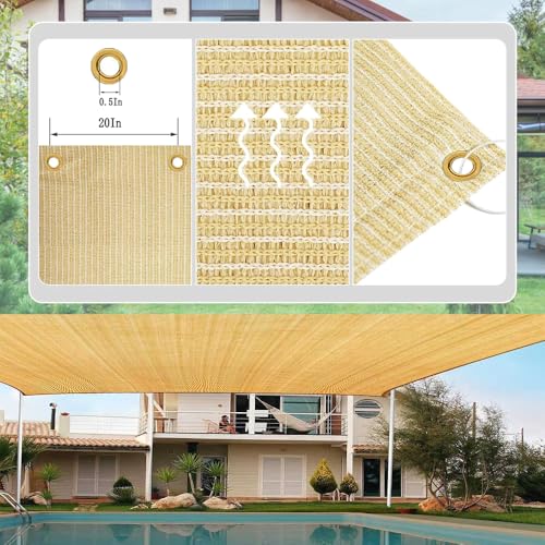 8x20 FT Shade Cloth, 90% UV Block, 200GSM HDPE Fabric | Breathable Beige Sun Shade Screen with Grommets for Patio, Pergola, Garden, Outdoor, Deck, Backyard & Carport - size: 8x20 FT