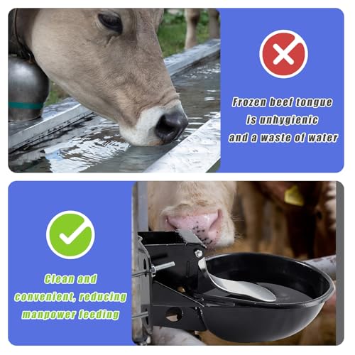 1 Pcs 2.5 L/ 0.66 Gal Automatic Livestock Waterer, Heavy Cast Iron Push-Paddle Water Trough, Black Stainless Steel Livestock Water Bowl for Horse Cattle Goat Pig 11.8 x 9.06 x 3.94 Inch