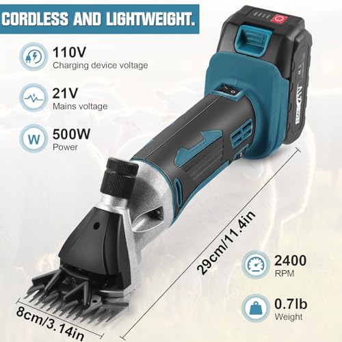 Cordless Sheep Shears 500W, 2Pcs Rechargeable Batteries, 6 Speeds, 2400RPM | Professional Sheep Clippers Heavy Duty Animal Grooming Clipper Compatible with Makita 18V Battery for Sheep, Goat, Alpacas - size: Cordless Sheep Shears with 2 Battery