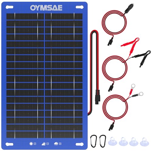 OYMSAE 12W 12V Portable Waterproof Solar Panel Trickle Charger & Maintainer | Portable Waterproof Solar Panel Kit | Intelligent Safety Protections | for Boat, Marine, RV, Automotive, Motorcycle, Trailer - size: 12W
