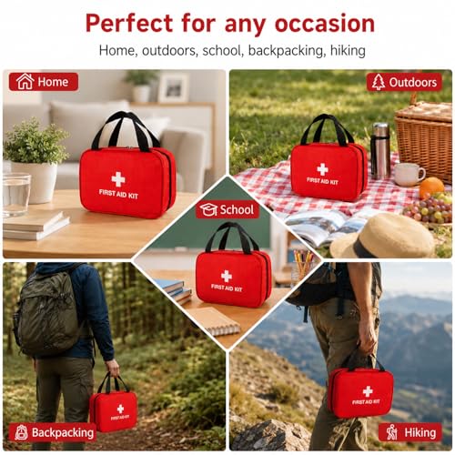 Red Empty First Aid Bag, Portable Oxford Cloth Emergency Medical Pouch, Compact First Aid Storage Bag for Travel, Outdoor, Home and Office