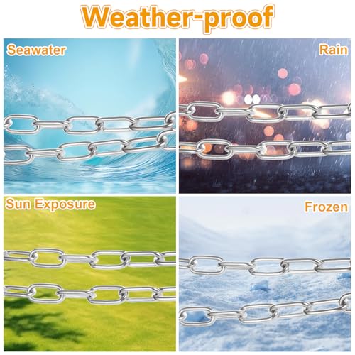 CYEAH 6 Pack Stainless Steel Outdoor Fence Gate Chains, 5/32 inch Gate Chain Lock for Outdoor Fence, 3.28 Ft Chain Link with Double-Ended Carabiners for Outdoor Fence and Metal Gates