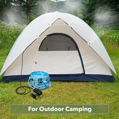 HAOWIN Portable Misting System with Rechargeable Water Pump, Foldable Bucket & Triangle Bag, DIY Mobile Misters for Outside Patio, Tent, Canopy, Golf Cart, Boat, Bike, Motorcycle, Camping, Hiking - color: Black