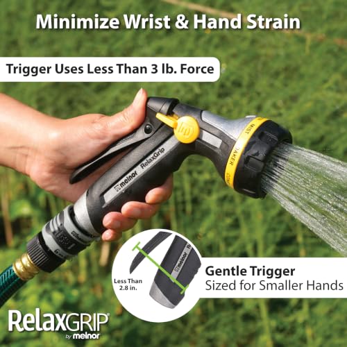 Melnor 65187AMZ RelaxGrip 8-Pattern Hose Nozzle with Quick Connect Bundle, Ergonomic Rear Trigger, Lightweight Water Nozzle, Arthritis Foundation Ease of Use Certified, Black, Yellow - size: 8-Pattern, style: Rear Trigger