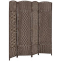 HOMCOM 4 Panel Room Divider 6 Ft Privacy Screen Hand-Woven Brown | Folding PP Wall Partition, Pine Wood Frame, Freestanding Room Separator, Bedroom Home Office, No Assembly - color: Brown, size: 4 Panel