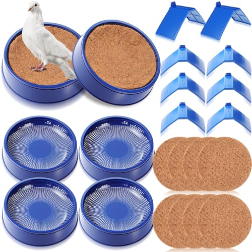 Geelin 16pcs Pigeon Supplies Set 4pcs Pigeon Nest Bowl with 4pcs Coconut Palm Mat Nest Box Pads 8pcs Dove Rest Stand Pet Cage Supplies for Racing Pigeons Doves Quails Small Birds