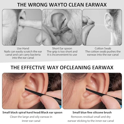 Oruola 9pcs Silicone Ear Wax Removal Tool, Reusable Spiral Ear Wax Removal Tool, Safe Soft Removal Ear Wax Removal Tool with Cleaning Brush for Olders Adult Kids