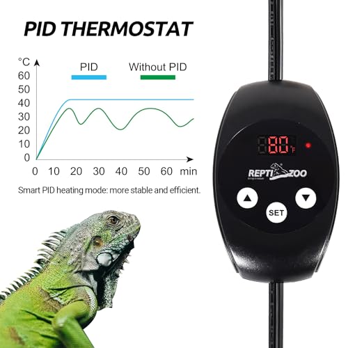 REPTI ZOO Dual Reptile Light Fixture with Dimming Thermostat and Timer, Deep Dome Lamp Fixture with Independent Reptile Dimming Thermostat Heat Bulb Temperature Controller and Timing Function