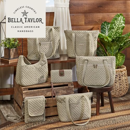 Bella Taylor Large Tote, Quilted Shoulder Bag for Women | Lightweight, 6-pocket large quilted purse, machine washable, zippered top, ultimate organization, durable construction - color: Khaki Chambray