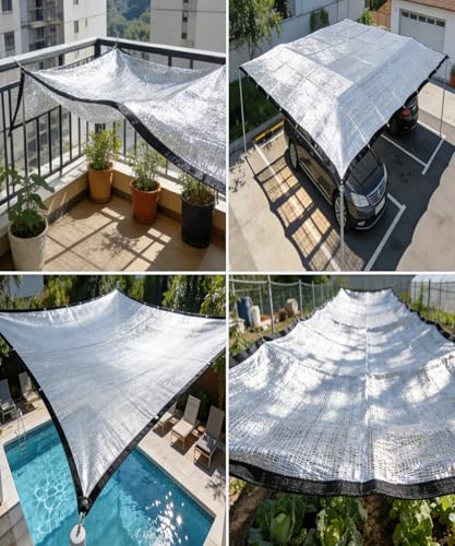 Reflective Aluminet Shade Cloth with Grommets,Durable Mesh Tarp,70% 6.5'x6' | Heavy Duty UV Resistant Shade Cover for Garden, Patio, Car Parking, Camping, Kennel, Chicken Coop, Greenhouse - size: 6.5FT X 6FT - 70%