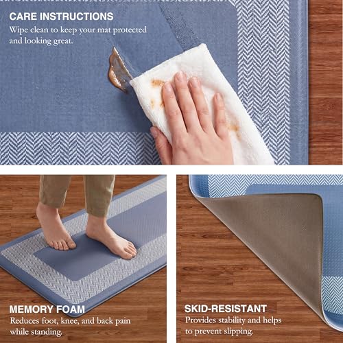Chef Gear Hettie Anti Fatigue Cushioned Kitchen Mat 18"x32" Blue - color: Blue, size: 32"L x 18"W x 0.3"Th