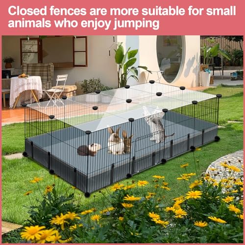 VISCOO 20 Panels Small Animal Playpen, 48" x 24" x 16" Rabbit Cage | Guinea Pigs Cages with Waterproof Mat, C&C Cage for Guinea Pigs,Bunny/Puppy/Pen Indoor Outdoor Portable Metal Fence - color: Black, style: 20 Panels - 48"L x 24"W x 16"H