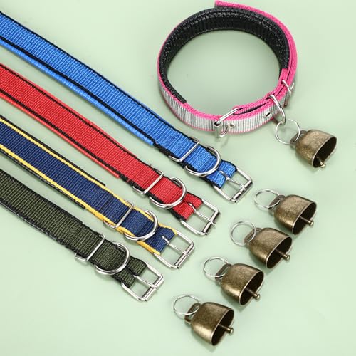 5 Sets Adjustable Small Goat Collars with Bells Cow Horse Sheep Copper Bronze Bells Pet Collar Goat Supplies for Farm Animal Accessories