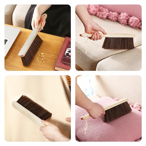 2 Pieces Wooden Dust Brush Hand Broom, Bench Brushes with Bristles, Handle Hair Brushes for Counter Bed Sofa Car Fireplace Household Woodworking Cleaning (Brown) - color: Brown