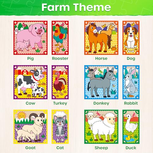 SYNARRY Wooden Puzzles for Toddlers 2-4, Farm Jungle Ocean Animals Puzzles for Kids Ages 3-5, Wooden Cube Puzzle with Storage Tray, Large Block Montessori Toys for 2 3 4 Year Old, Gifts for Kids