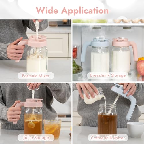 Papablic 32oz Wide Mouth Mason Jar Pour Spout Lid with Mixing Handle & Flip Locking Spout for Mixing Formula/Breastmilk/Protein Powder/Coffee, Pink - color: Pink Lid