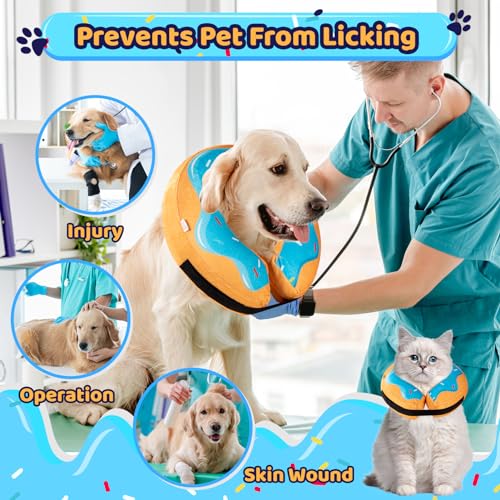 Grand Line Donut Inflatable Collar for Dogs and Cats, Soft Recovery Dog Cone After Surgery, Protective Pet Neck Cone for Small, Medium, Large Dogs, Not Block Vision (Blue, ML) - color: Blue Donut, size: M+/ML(Neck:10"-14")