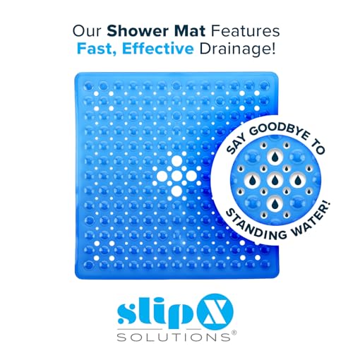 SlipX Solutions 21" Square Non Slip Shower Stall & Bathtub Mat, Blue | Anti Slip Essential Shower Mat For Bathers Of All Ages, 25% Stronger Suction Cups, Soft Underfoot, Machine Washable - color: Blue