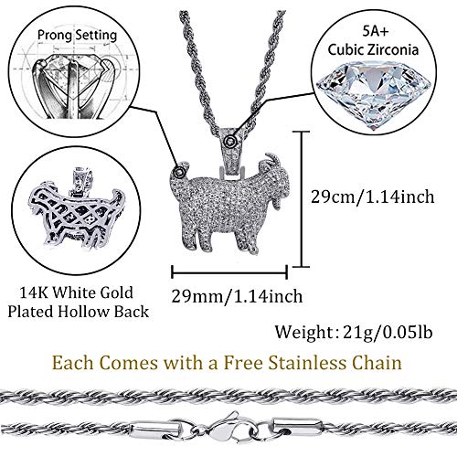 TOPGRILLZ Goat Chain Gold Necklace for Men Eagle Chain Rope Iced out Cubic Zirconia 14K Gold Plated Stainless Steel Necklace 24" Birthday Gifts - style: Silver Goat