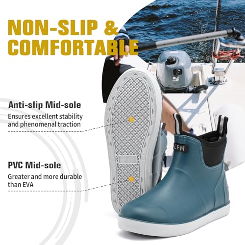 Men's Deck Boots, Waterproof Ankle Rain Boots Men Anti-Slip Traction, Outdoor Rubber Fishing Garden Boots High-Performance Shoes for Farming - color: Blue, size: 6