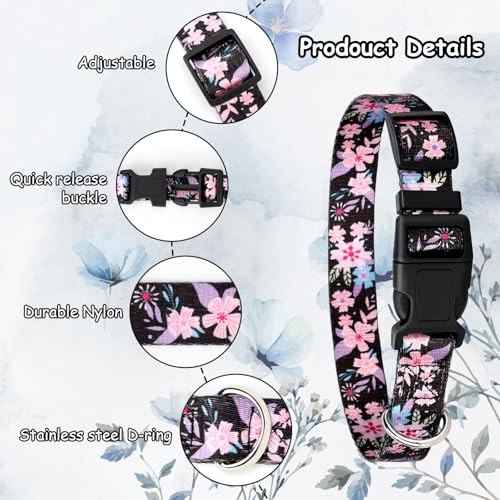 2 Pack Goat Collars with Bells, Pink/Black Floral Adjustable Set | Adjustable Nylon Collar & Sheep Grazing Copper Bells for Small Farm Animal Sheep Calf Cow Accessories(13.7"-20.5") - color: Pink Printing + Yellow Printing
