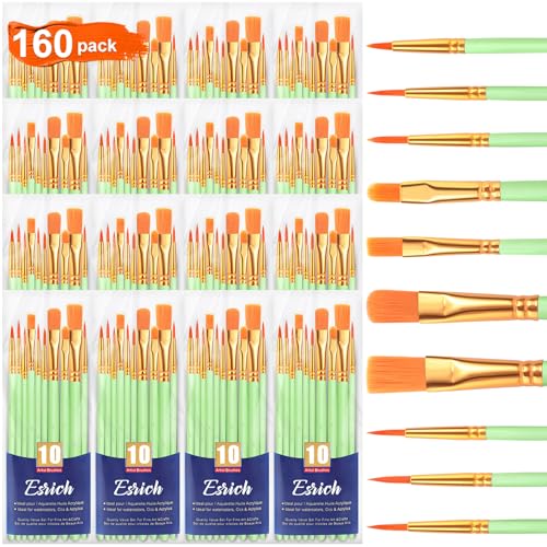 ESRICH 160PCS Paint Brushes, Paint Brush for Acrylic Painting | Artist Paintbrushes for Oil Watercolor, Body Face Rock Canvas, Small Paint Brushes for Kids, Green - color: Green, size: 160