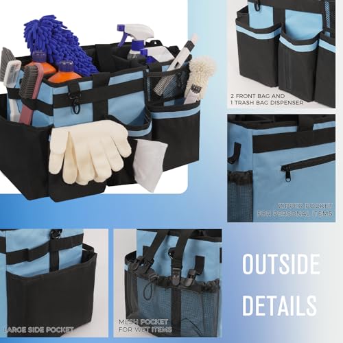 SCAVATA Wearable Cleaning Caddy, Cleaning Caddy Supplies Organizer with Handle & Shoulder Straps for Housekeepers, Under Sink & Car Cleaning Tool Organizers Bag with 4 Foldable Divider (Blue) - color: Blue