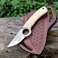 Custom Handmade 7'' fixed blade hoof rasp knife Cow boy knife Damascus steel Bull cutter, cowboy knives with pancake leather sheath (SUSA 121) - color: SUSA 121
