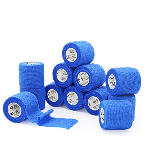 OK TAPE Self Adherent Cohesive Bandages Wrap 12Packs 2" x 5 Yards | Non-Woven Elastic for Thumb Finger Wrist Ankle Self Adhesive Bandage Wrap Breathable Vet Wrap Bandages Tape (Sapphire Blue) - color: Blue, size: 2 In x 5 Yards