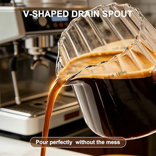 Espresso Measuring Cup, 6 Oz Espresso Shot Glass with ML Scale | Espresso Cups with V-Shaped Spout & Wood Handle, Heat-resistant Borosilicate Glass Pitcher for Coffee, Milk & Syrup - color: 1 pcs