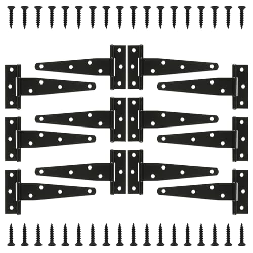 T Strap Hinges Heavy Duty, Shed Door Gate Hinges(Black) (12, 12 Pcs *6 inch) - size: 12 Pcs *6 inch