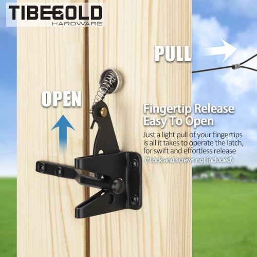 Gate Latch Cable Pull, Spring-Loaded Cable Pull, Black Gate Opener Adjustable from 2" to 6", Compatible with Vatious Gate Latches for Wooden Fence Gate, 1 Pack