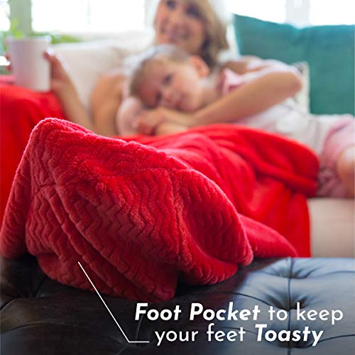 50"x70" Black Cherry Foot Pocket Blanket Plush Fleece Non-Electric - color: Black Cherry