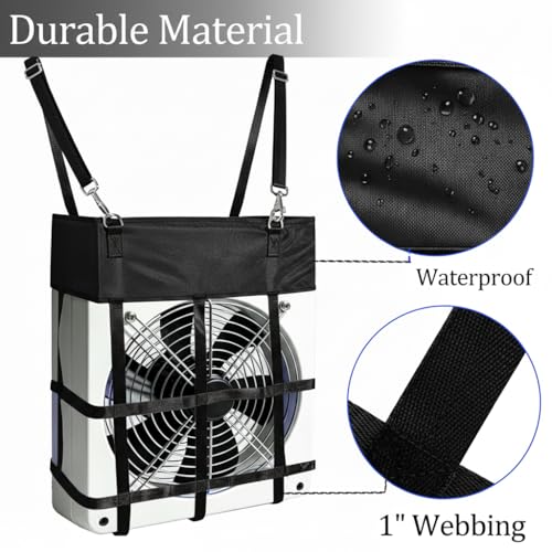 Box Fan Bag for Horse Stall – Heavy Duty Nylon Hanging Fan Holder for 20" x 20" Box Fans, Mesh Ventilated Cover with Snap Strap Hangers for Barn, Stable, Trailer, Farm, Livestock (2 Pack) (Black)