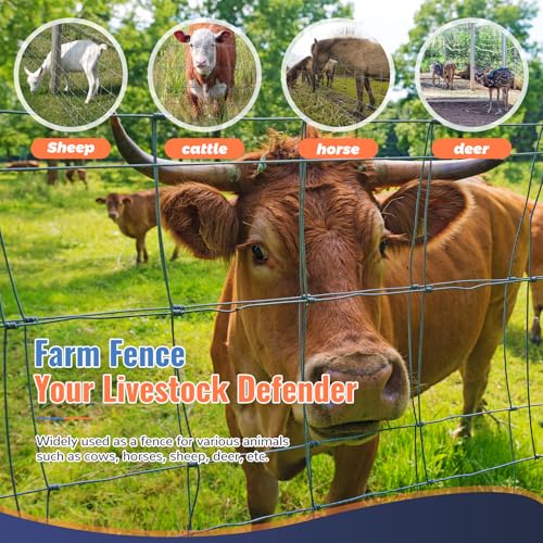 14 Gauge Cattle Fence Panels 4 ft x 165 ft Farm Fence Galvanized Cattle Fence, Pig Fence Panels, Livestock Fence, Grass Pasture Fence for Yard Livestock Animal Protection - size: 4ft×165ft