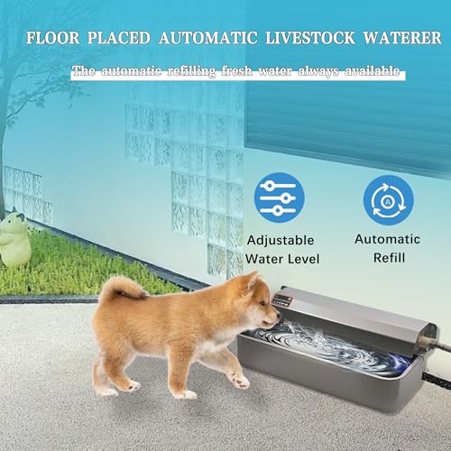 Automatic Dog Water Dispenser with Drain Hole, 304 Stainless Steel Auto Water Dog Bowl with Float Valve, Hose Quick Connect Fitting, Automatic Livestock Waterer for Horse, Chicken (2 Gallons) - size: 2 Gallons