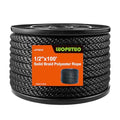 1/2 Inch × 100 FT Black Polyester Solid Braid Rope – UV & Abrasion Resistant, Low Stretch, Multipurpose for Flagpole Halyard, Clothesline, Camping, and Utility Tasks - size: 1/2 In×100 FT