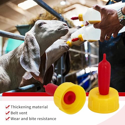 20 Pack Goat Lamb Nipples Soft Rubber Animal Milk Feeding Nipple | with Flutter Valve & Vent Leak-Proof Slow Flow Reusable Teat for Lambs Goat Sheep Pup Foal Calf Piglet, Screw On Soda Bottle - color: yellow