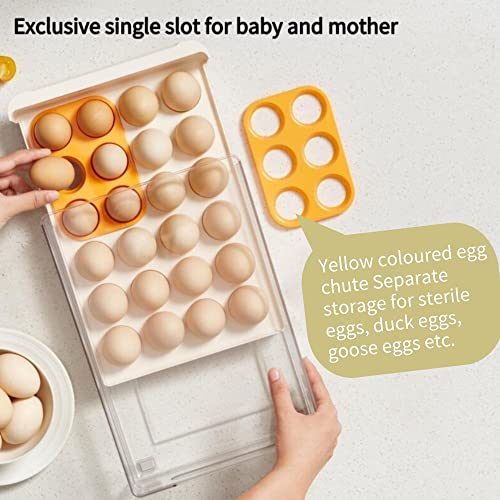 Egg Storage Container - BPA Free Refrigerator Organizer Bins, Stackable Egg Holder, 24 Egg Tray, Clear Egg Drawer - color: Yellow