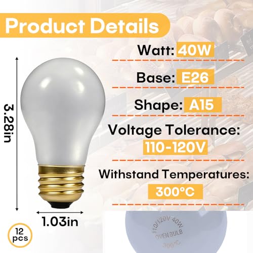 12-Pack 40W Heat Lamp Bulb, Shatterproof, Compatible With Hatco 02.30.265 | 120V/130V Power, Steady Heat Output, Even Coverage, for Buffet Food Warming or Heat Lamp Fixture