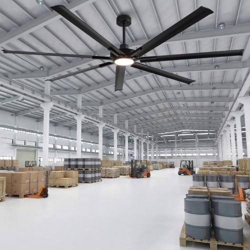 100" HVLS Ceiling Fan with Light/Remote, Large Rooms, DC Motor | High-Volume Air Circulation Large Open-Space 24W 3CCT Dimmable LED Aluminum Blades Reversible High Ceiling - color: Black, size: 100-inch
