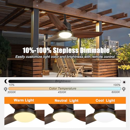 Depuley Outdoor Ceiling Fan with Light: 42 Inch Waterproof Gazebo Fans with Lights Outdoor Hanging - Plug in Remote App Control for Patio Indoor Farmhouse Porch - 6 Speed Reversible DC Motor Walnut - color: Walnut 01, size: 42 Inch