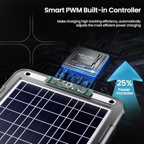 POWOXI 12W 12V Solar Battery Charger Trickle Maintainer Kit for Car | Smart Charge Controller | Waterproof | Intelligent Safety Protections | for Boat, Marine, RV, Automotive, Motorcycle, Trailer - color: PWM-12W