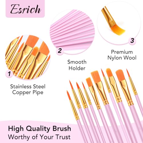 ESRICH 240PCS Pink Paint Brushes, Paint Brush for Acrylic Painting | Artist Paintbrushes for Oil Watercolor, Body Face Rock Canvas, Small Paint Brushes for Kids - color: Pink, size: 240
