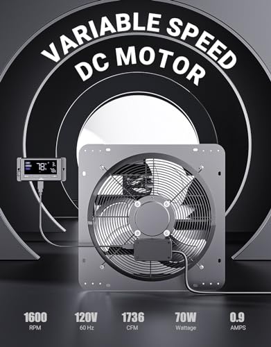 iLIVING 16" Wall Mounted Shutter Exhaust Fan, Automatic Shutter, Temperature and Humidity Controls with Variable Speed, 1736 CFM at 1600 RPM DC Motor - size: 16-inch