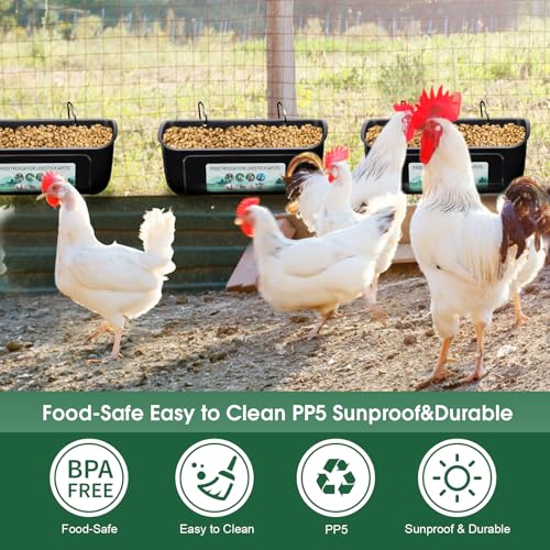 PIREKZUNT 6 Pack Chicken Duck Feeder, Poultry Feeders and Waterers, Hanging Goat Feeder, Livestock Feeding Container, Feed Trough and Waterer Bucket with Clips(Black) - color: 6 Pack Black