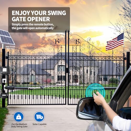 TOPENS A5132 Dual Swing Gate Opener Medium Duty Automatic Gate Motor for Double Swing Gates Up to 16ft per Arm, Electric Driveway Gate Operator AC Powered with Remote Control Kit Solar Compatible