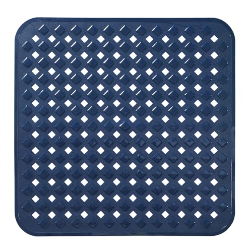 Yimobra Square Shower Mat Non Slip, Super Strong Suction Cups, 21"X21" Bath Tub Mat with Drain Holes, Machine Washable Fast Draining Bath Mats, Bathroom Essentials,Navy Blue - color: Navy Blue, size: 21 X 21 Inch