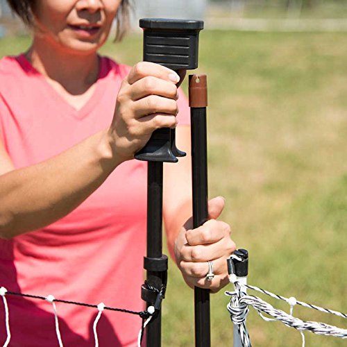 Premier 1 PoultryNet® Electric Net Gate for Chickens – 48"H x 20'L | Green/black net, white drivable posts. Open without turning off the energizer. For chickens, ducks & geese.