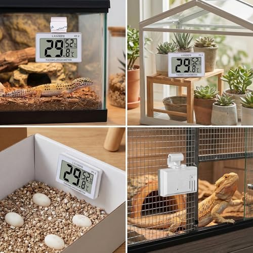 Reptile Hygrometer Thermometer, Digital Amphibian Hygrometer Thermometer with Hook Temperature Humidity Meter Gauge for Reptile Tanks, Terrariums, Vivarium, LCD Display 1pack - size: 1 pack